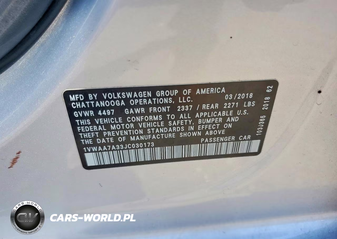 2018 Volkswagen Passat S VIN:1VWAA7A33JC030173 - 12