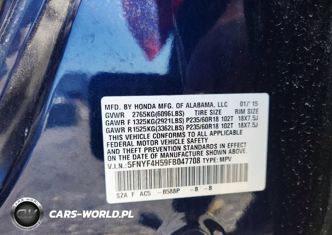 2015 Honda Pilot Exl VIN:5FNYF4H59FB047708 - 13