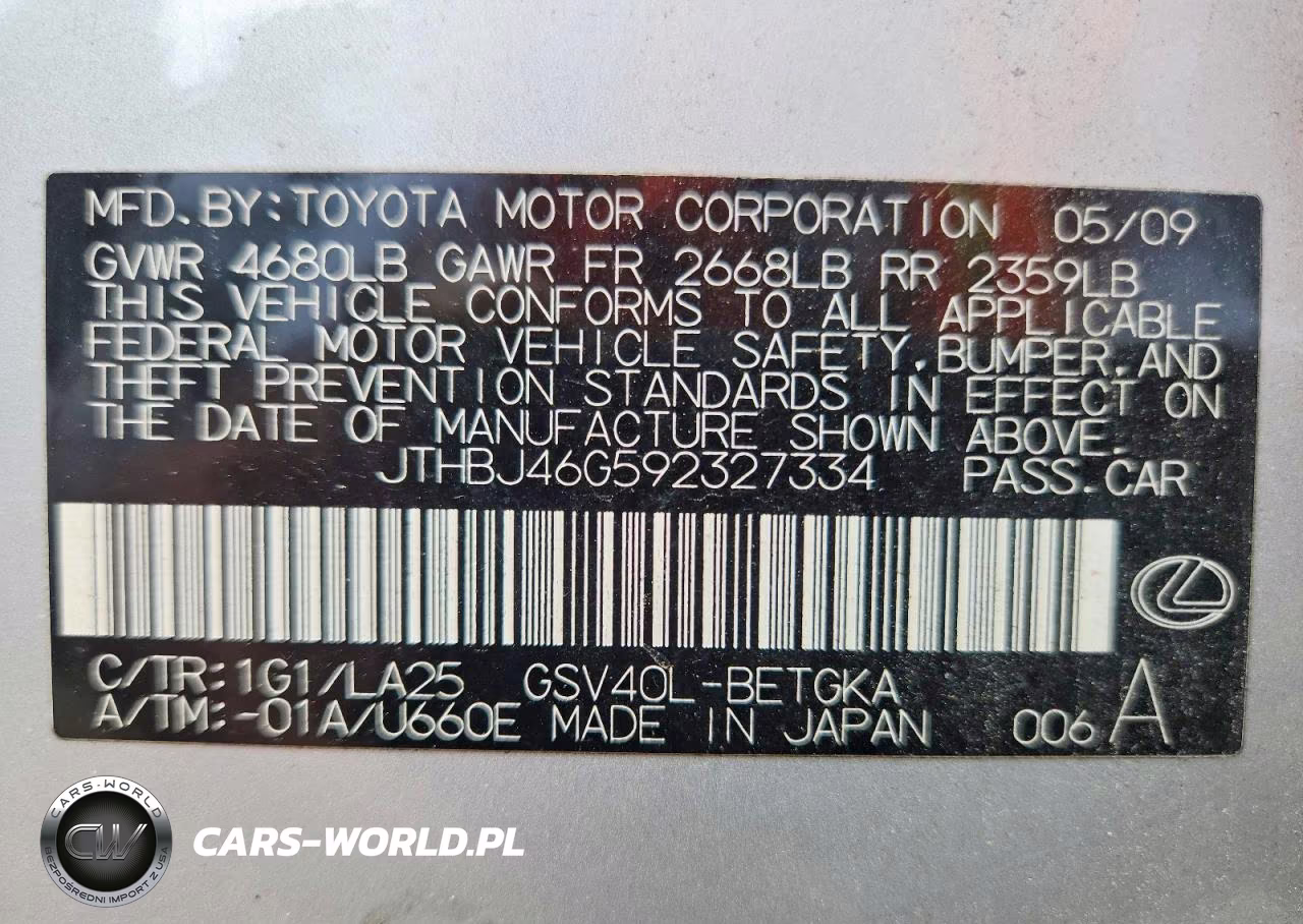 2009 Lexus Es 350 VIN:JTHBJ46G592327334 - 12