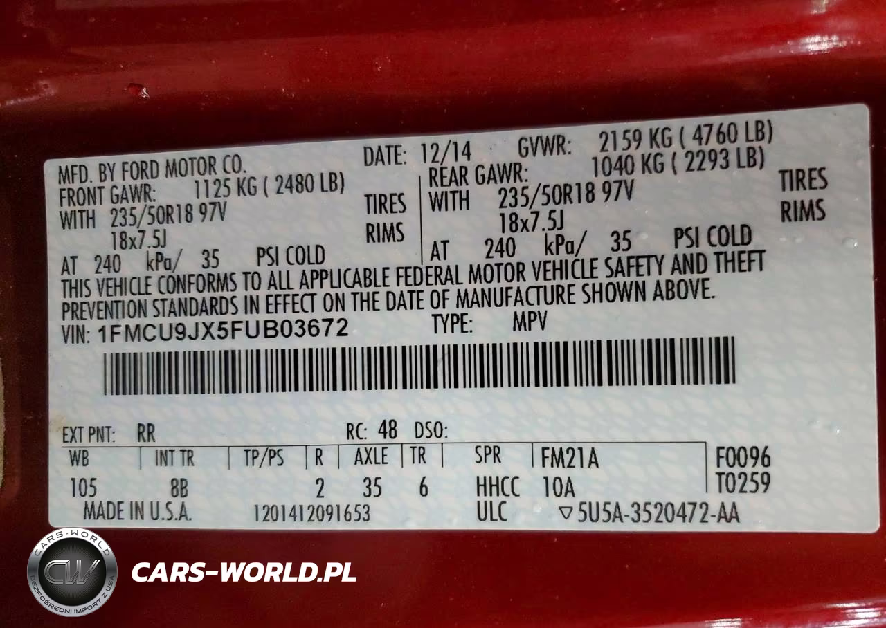 2015 Ford Escape Titanium VIN:1FMCU9JX5FUB03672 - 13