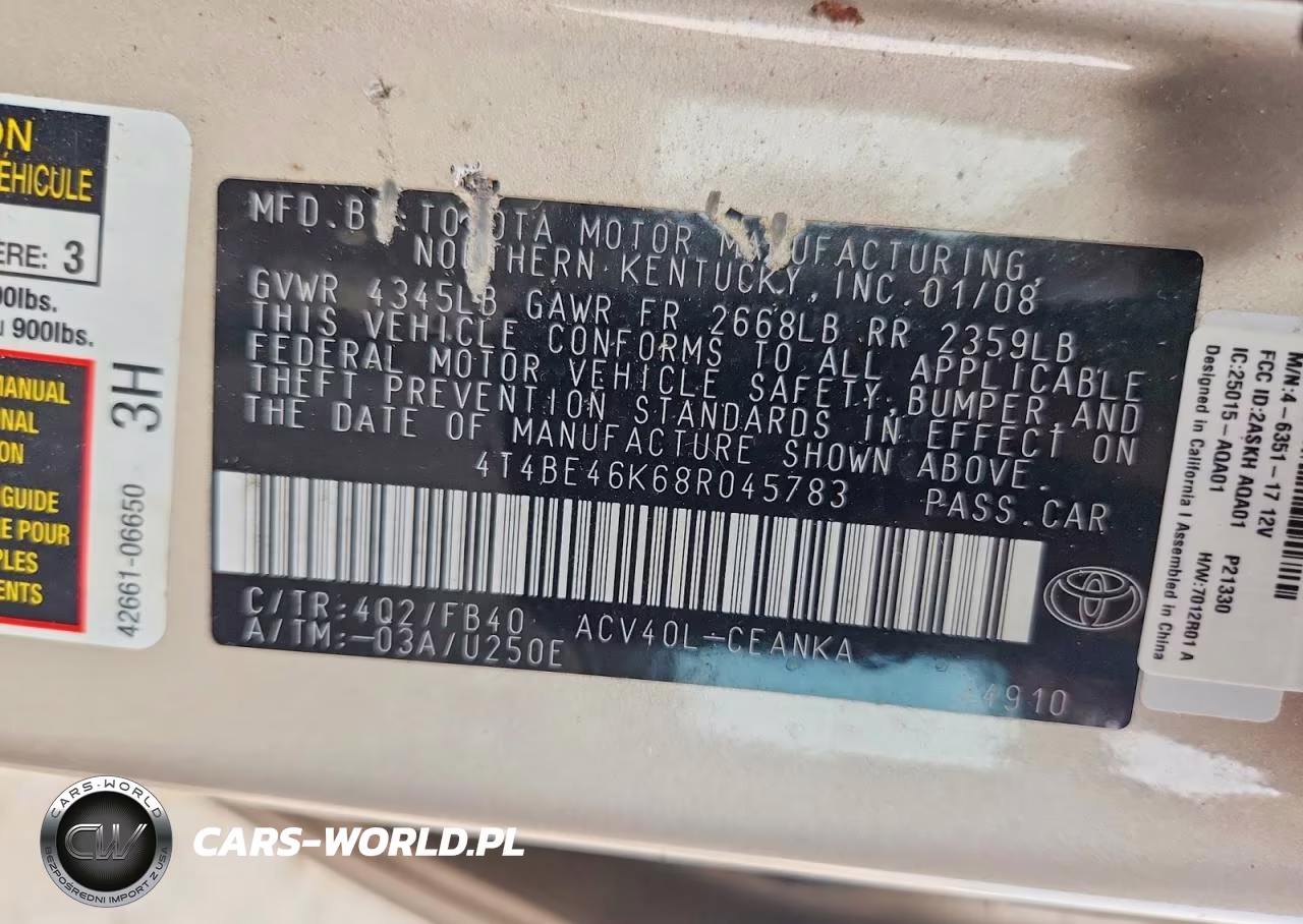 2008 Toyota Camry Le VIN:4T4BE46K68R045783 - 12