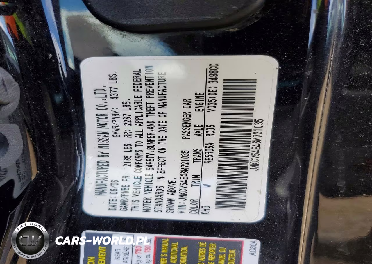 2006 Infiniti G35 Base VIN:JNKCV54E46M721035 - 12