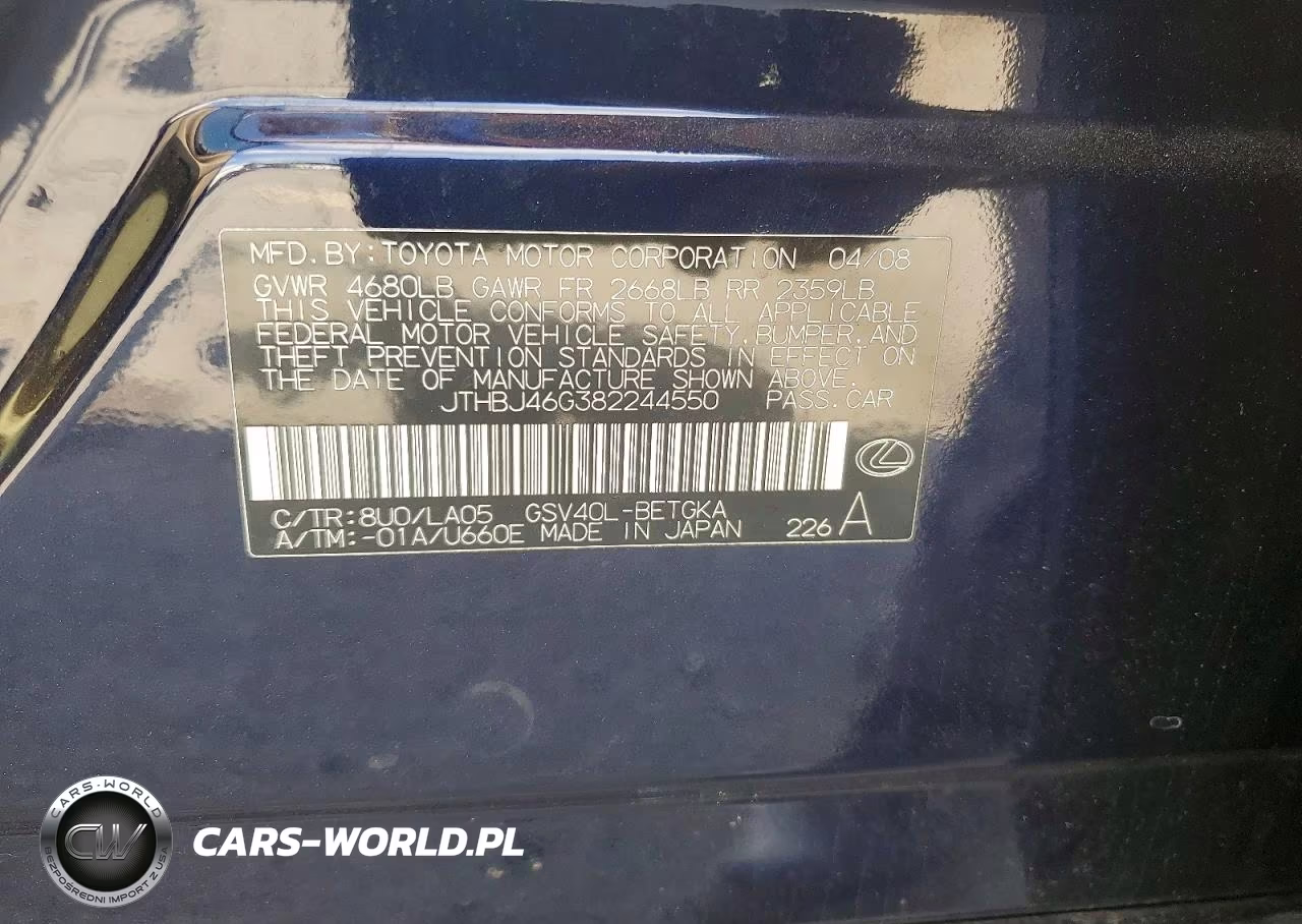 2008 Lexus Es 350 VIN:JTHBJ46G382244550 - 12
