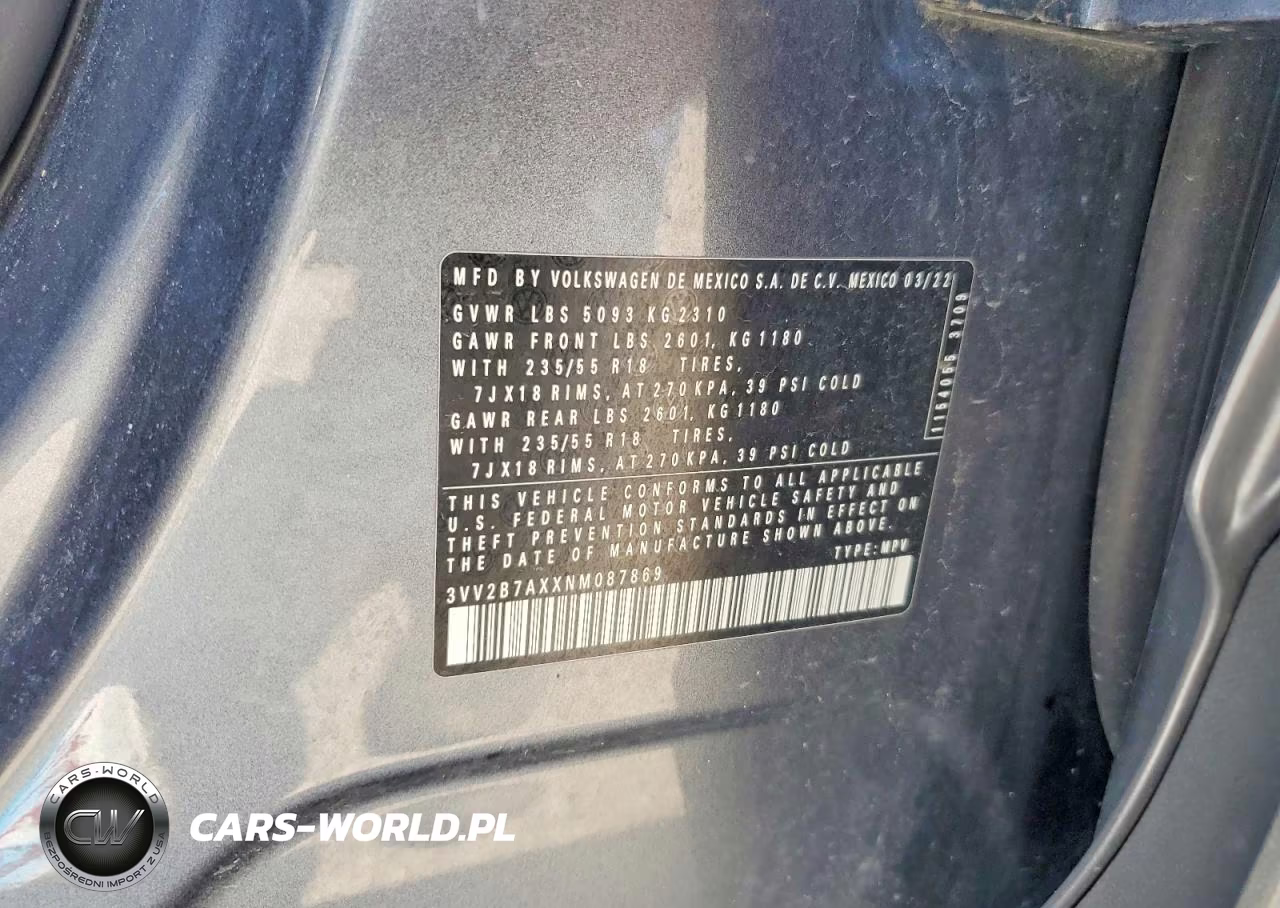 2022 Volkswagen Tiguan Se VIN:3VV2B7AXXNM087869 - 13