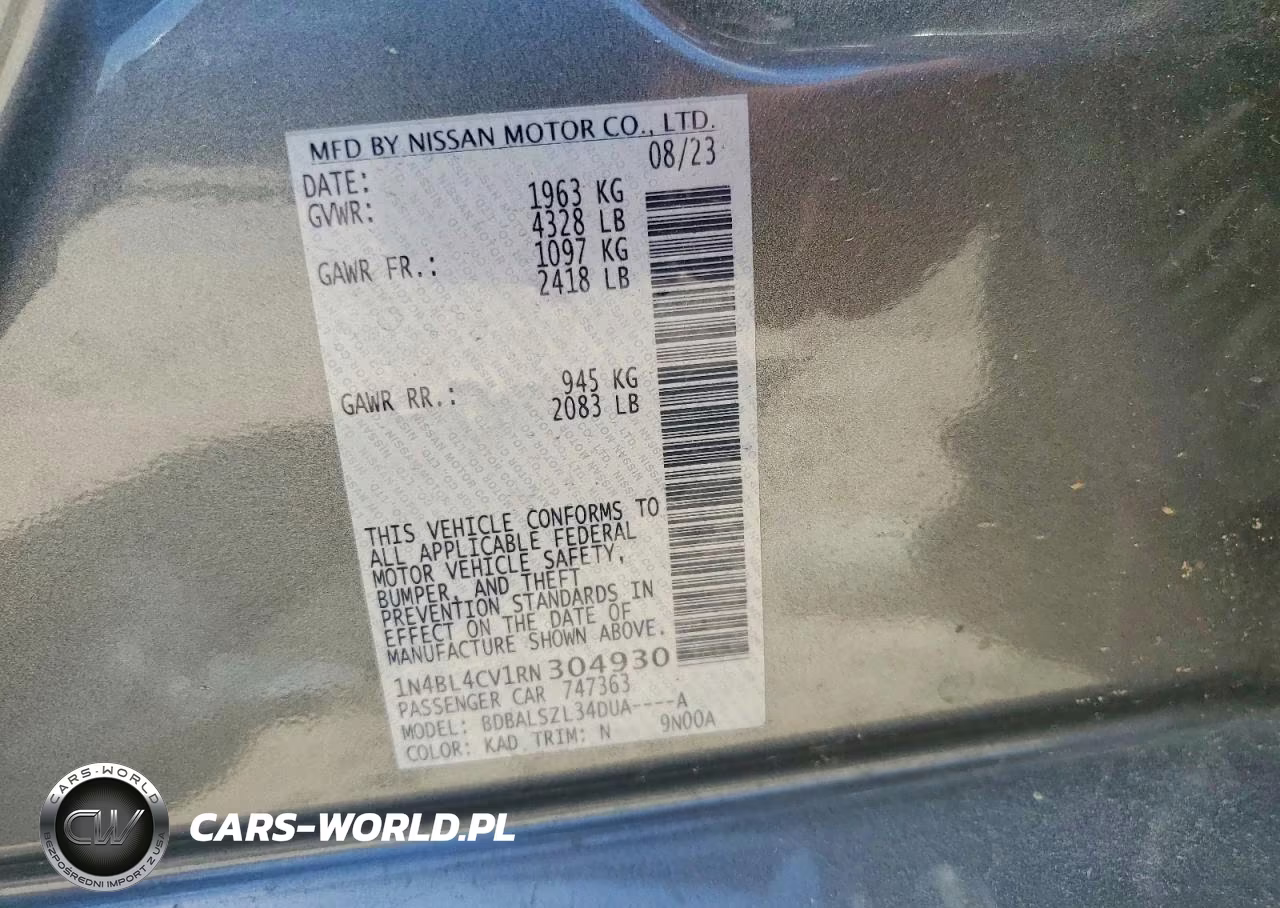 2024 Nissan Altima Sr VIN:1N4BL4CV1RN304930 - 12