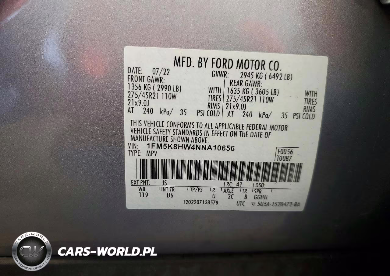 2022 Ford Explorer Platinum VIN:1FM5K8HW4NNA10656 - 12
