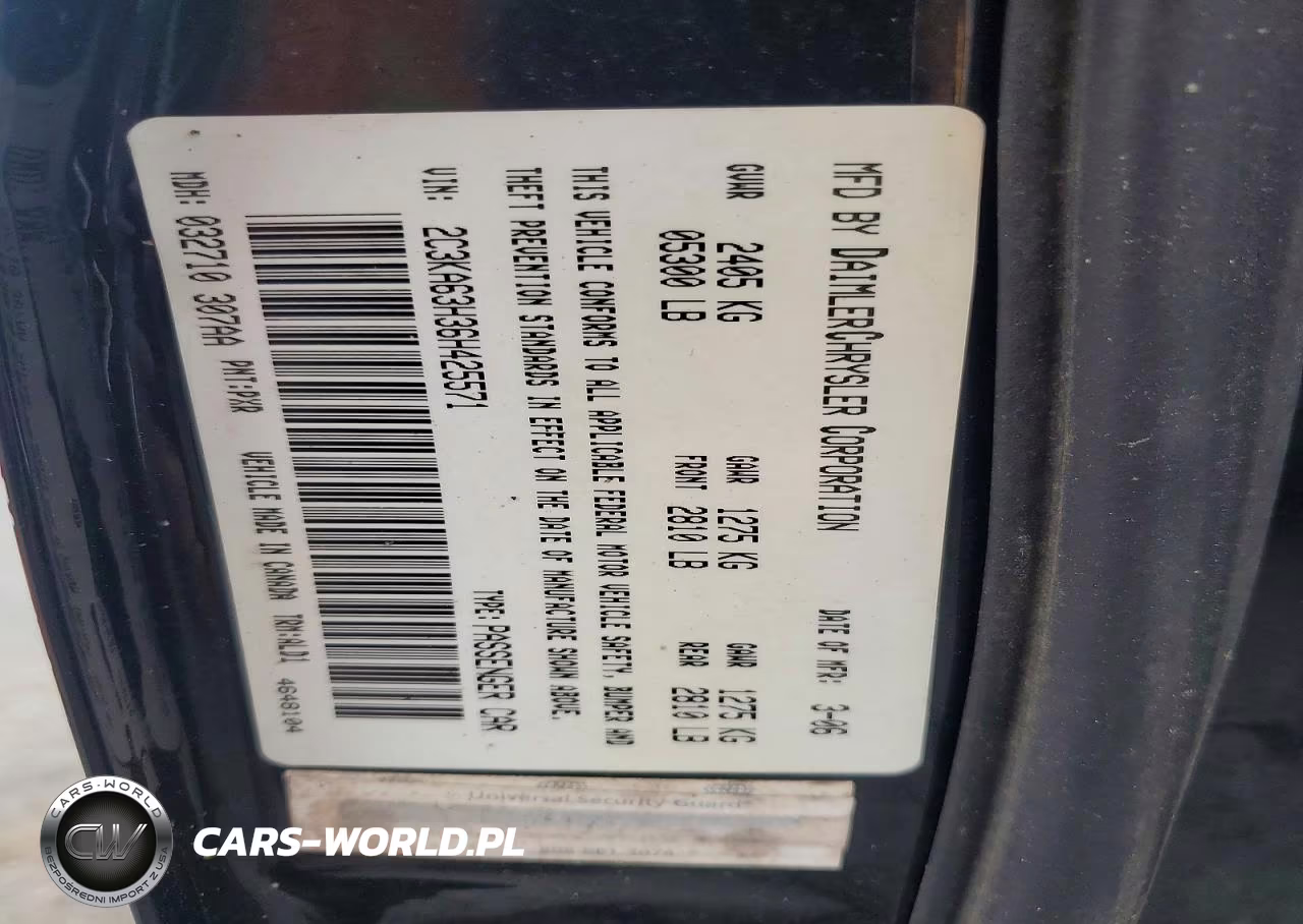 2006 Chrysler 300C VIN:2C3KA63H36H425571 - 12