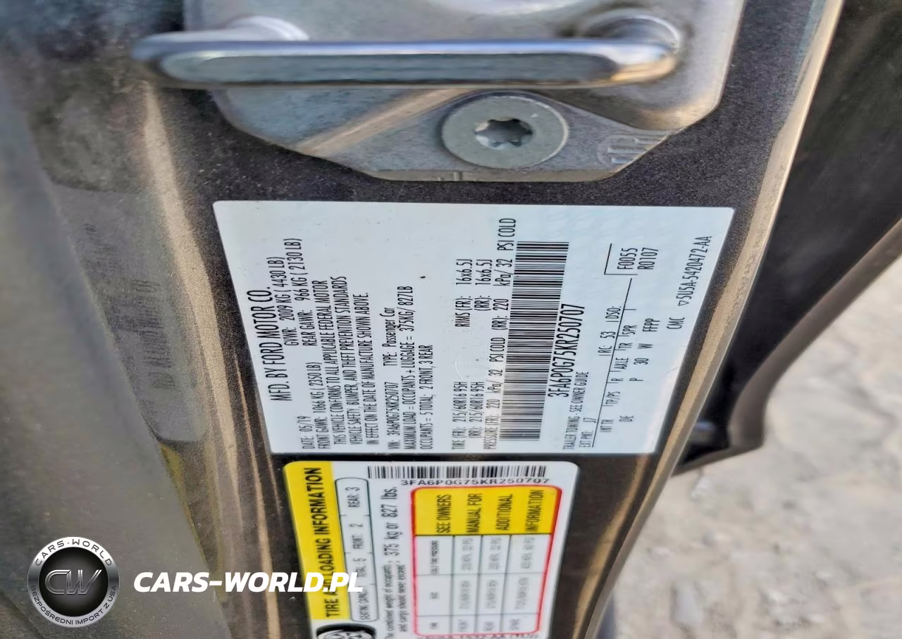 2019 Ford Fusion S VIN:3FA6P0G75KR250707 - 12