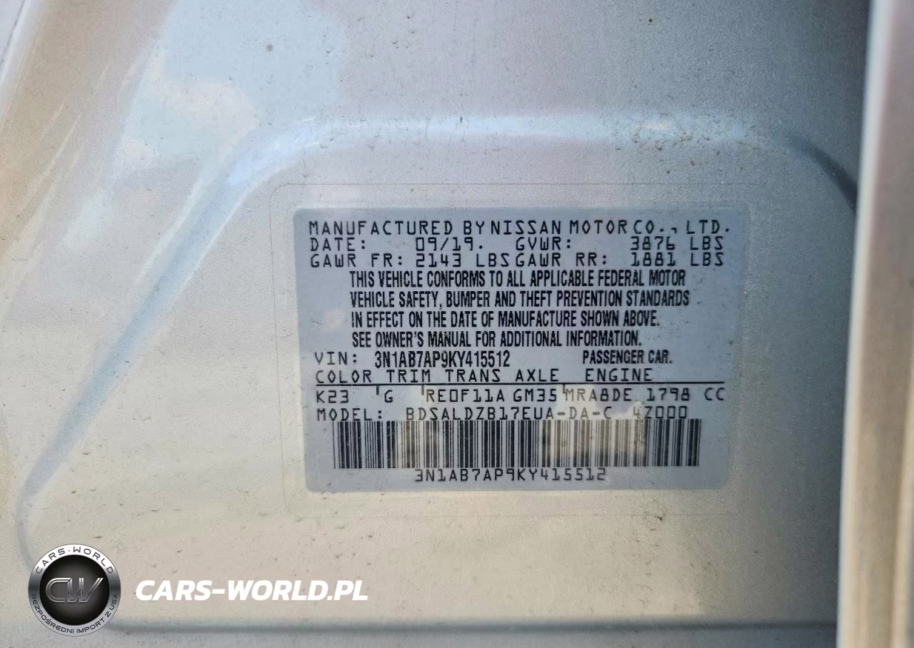 2019 Nissan Sentra Sv VIN:3N1AB7AP9KY415512 - 13
