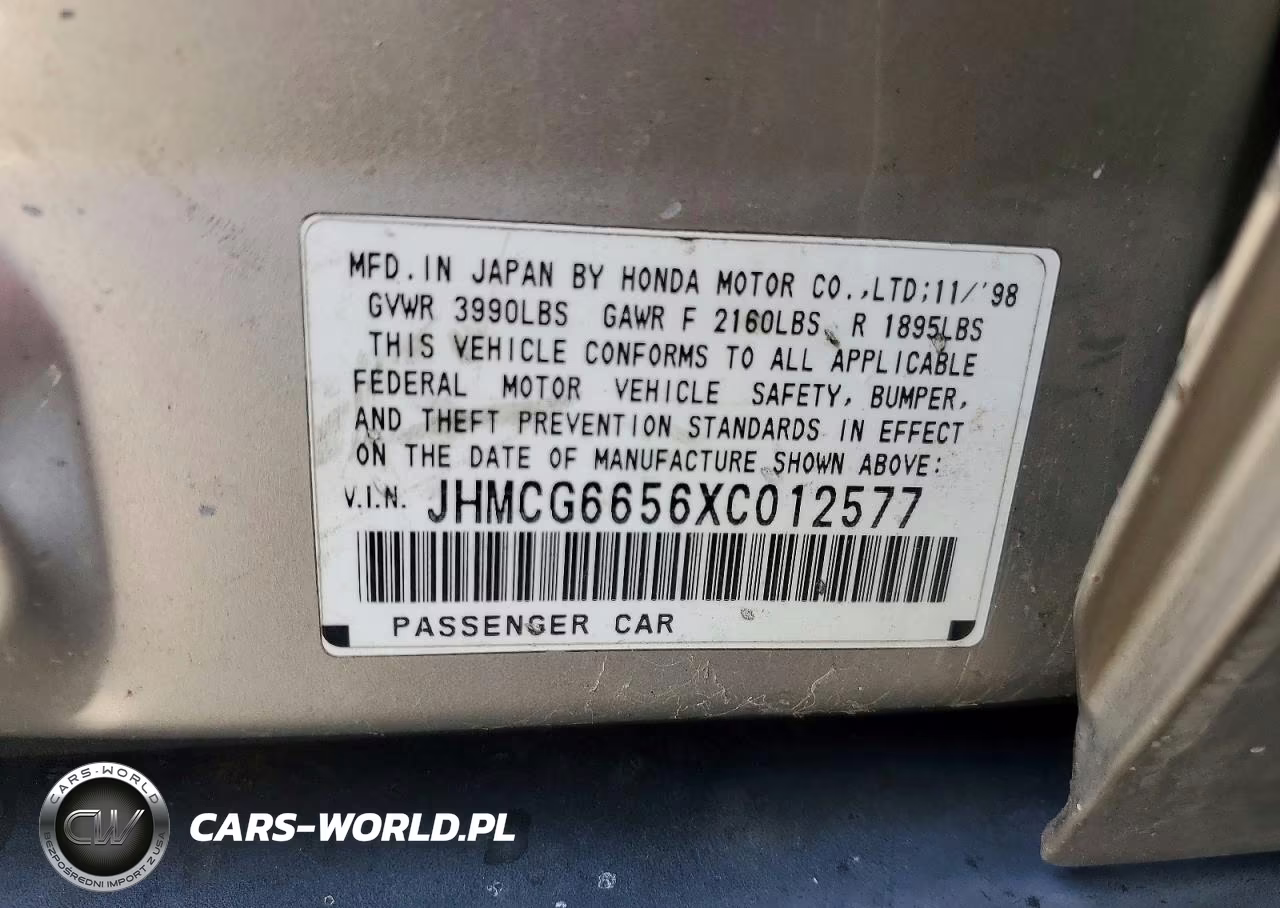 1999 Honda Accord Lx VIN:JHMCG6656XC012577 - 12