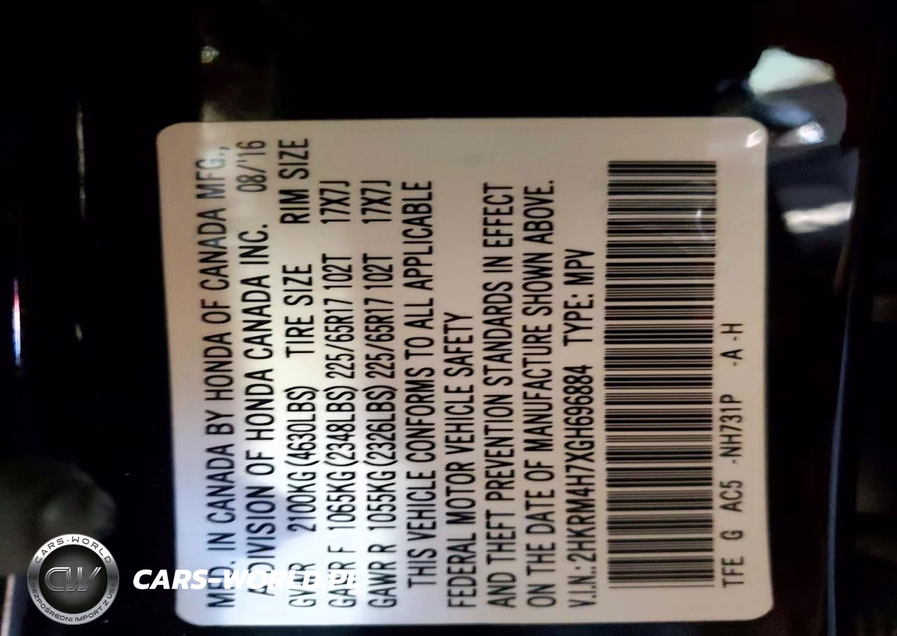 2016 Honda Cr-V Exl VIN:2HKRM4H7XGH696884 - 12