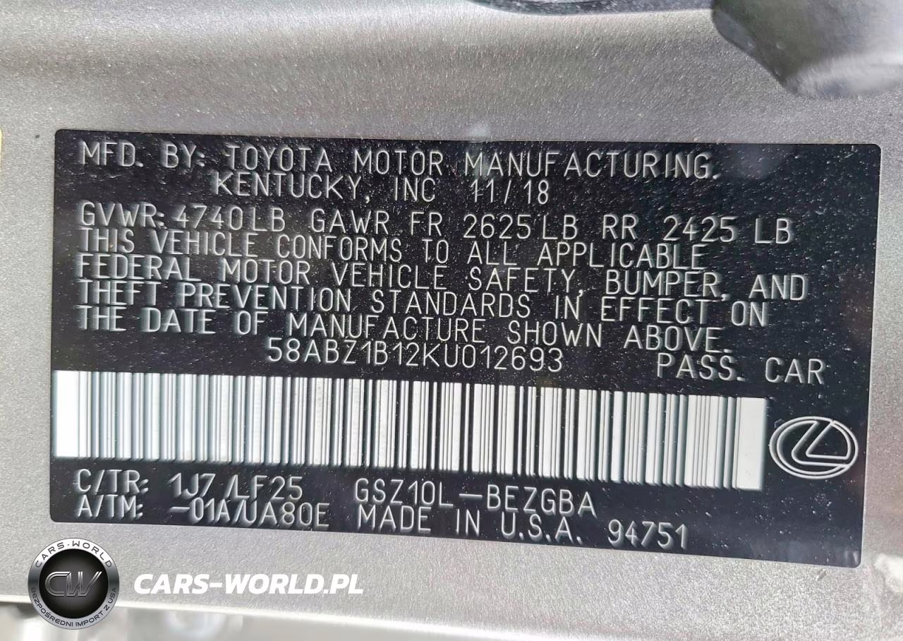 2019 Lexus Es 350 VIN:58ABZ1B12KU012693 - 13
