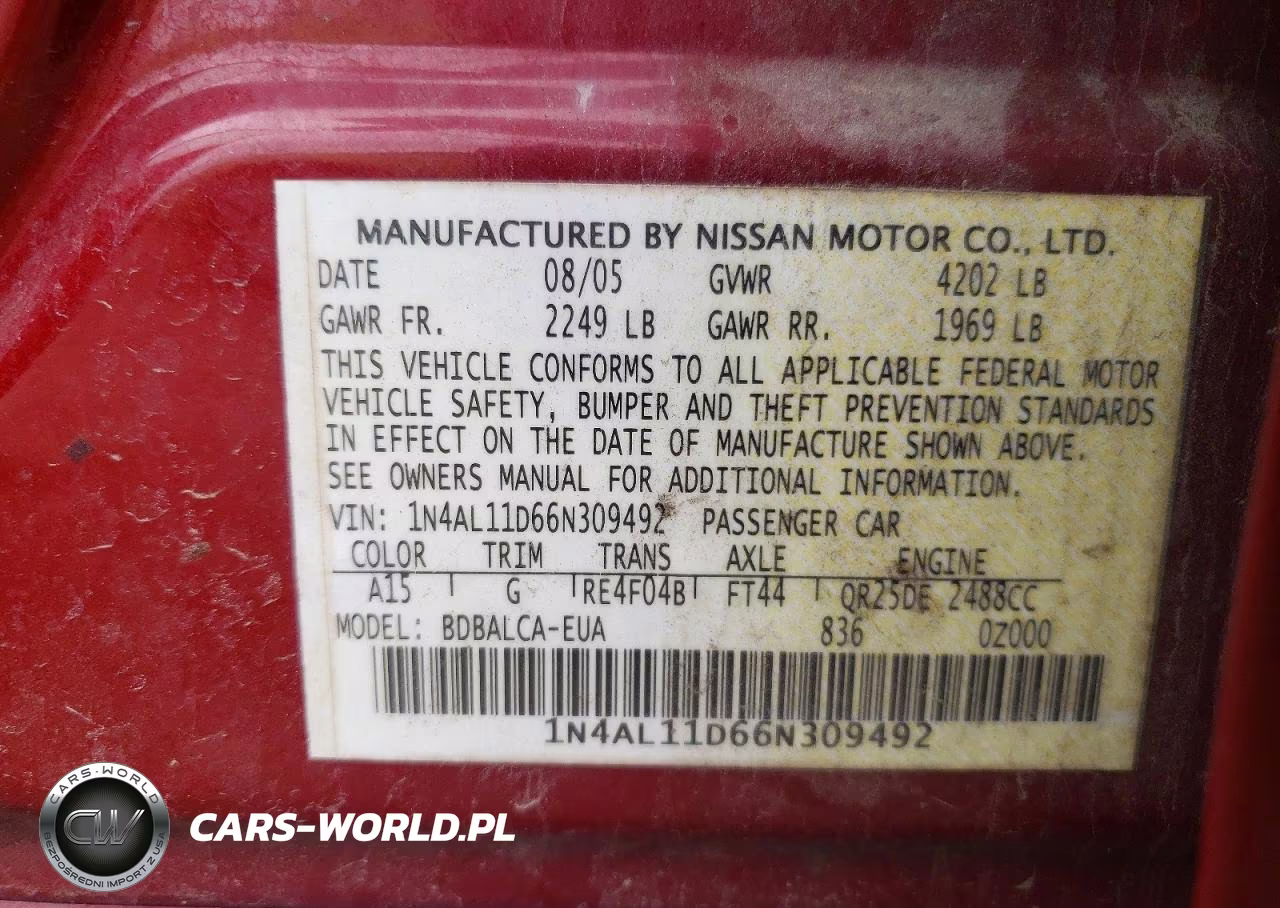 2006 Nissan Altima 2.5 VIN:1N4AL11D66N309492 - 12