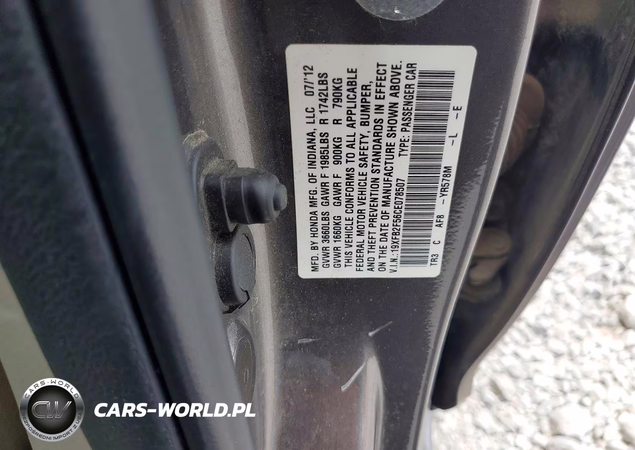 2012 Honda Civic Lx VIN:19XFB2F56CE078507 - 12