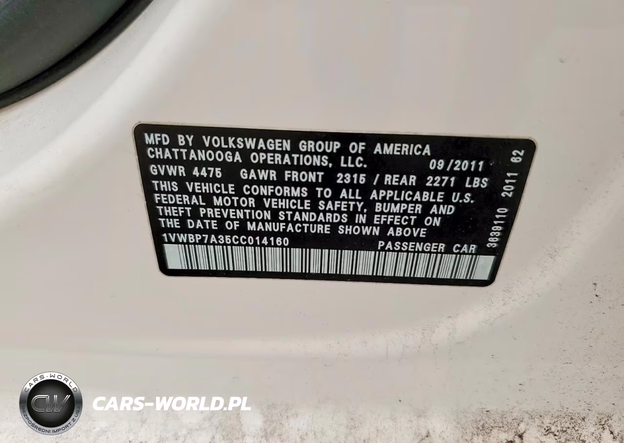 2012 Volkswagen Passat Se VIN:1VWBP7A35CC014160 - 13