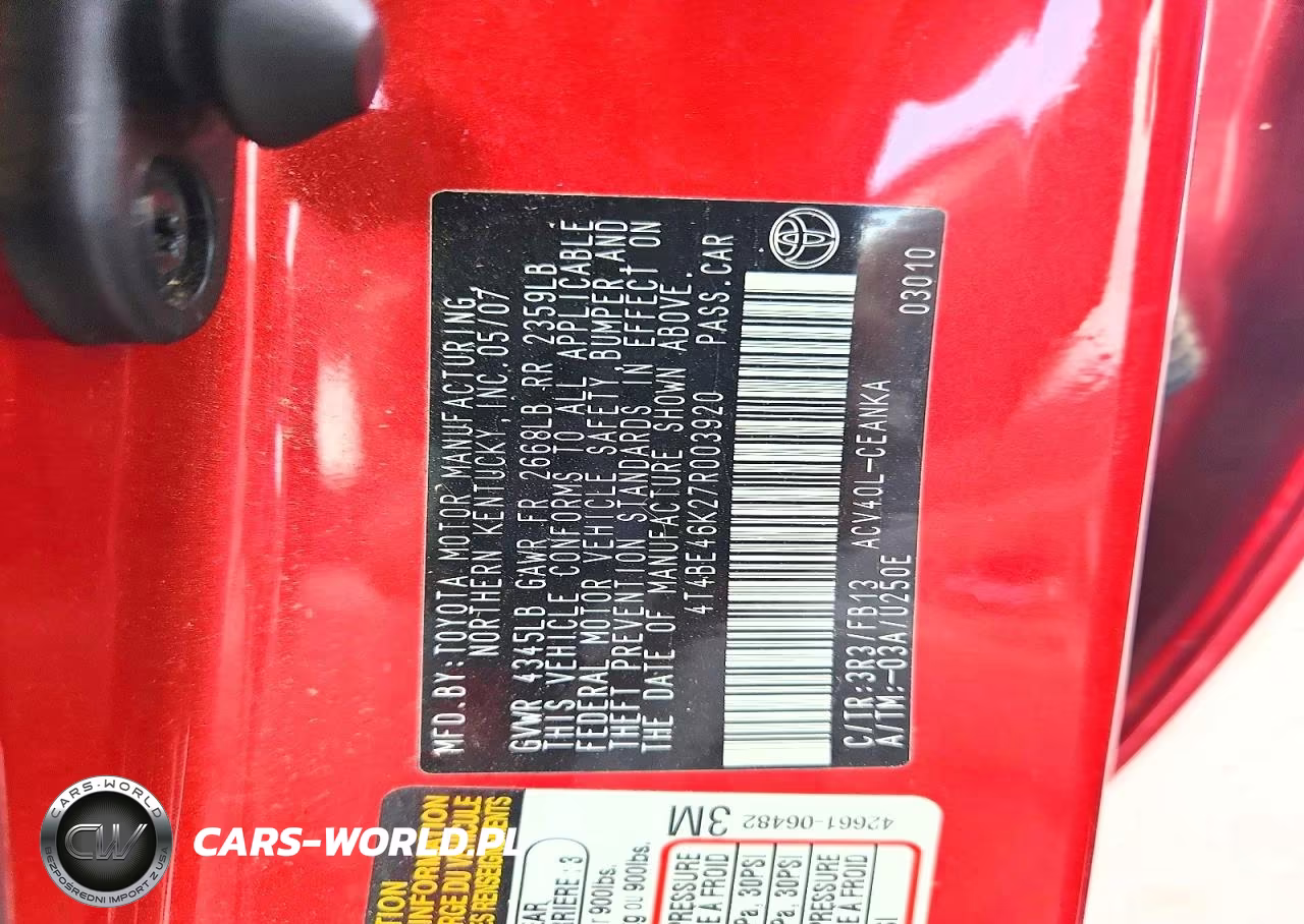 2007 Toyota Camry Le VIN:4T4BE46K27R003920 - 13
