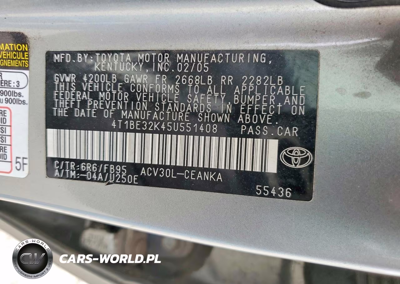 2005 Toyota Camry Le VIN:4T1BE32K45U551408 - 12