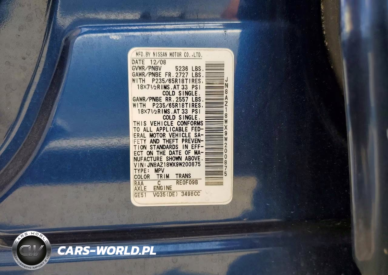 2009 Nissan Murano S VIN:JN8AZ18WX9W200875 - 13