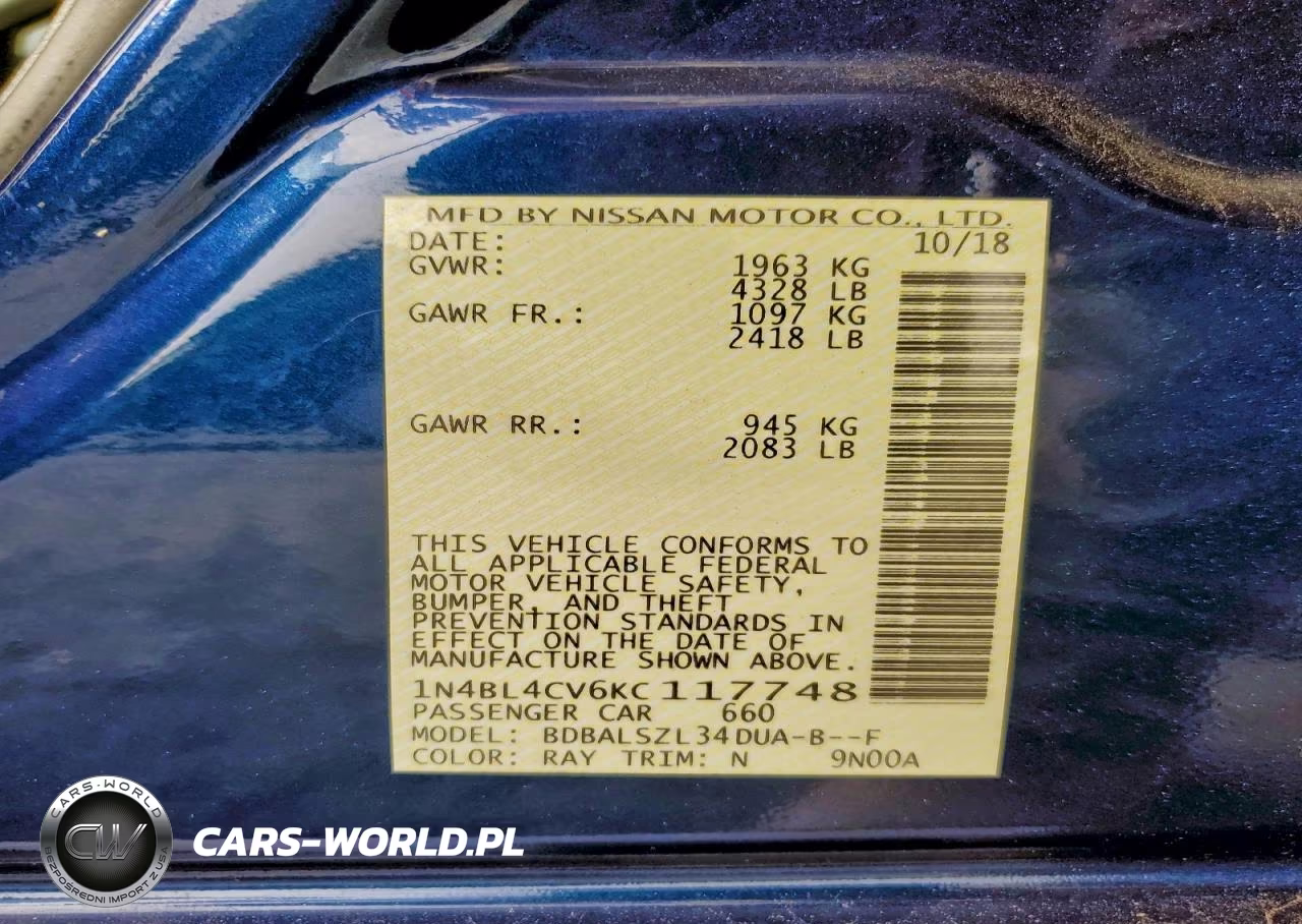 2019 Nissan Altima Sr VIN:1N4BL4CV6KC117748 - 13