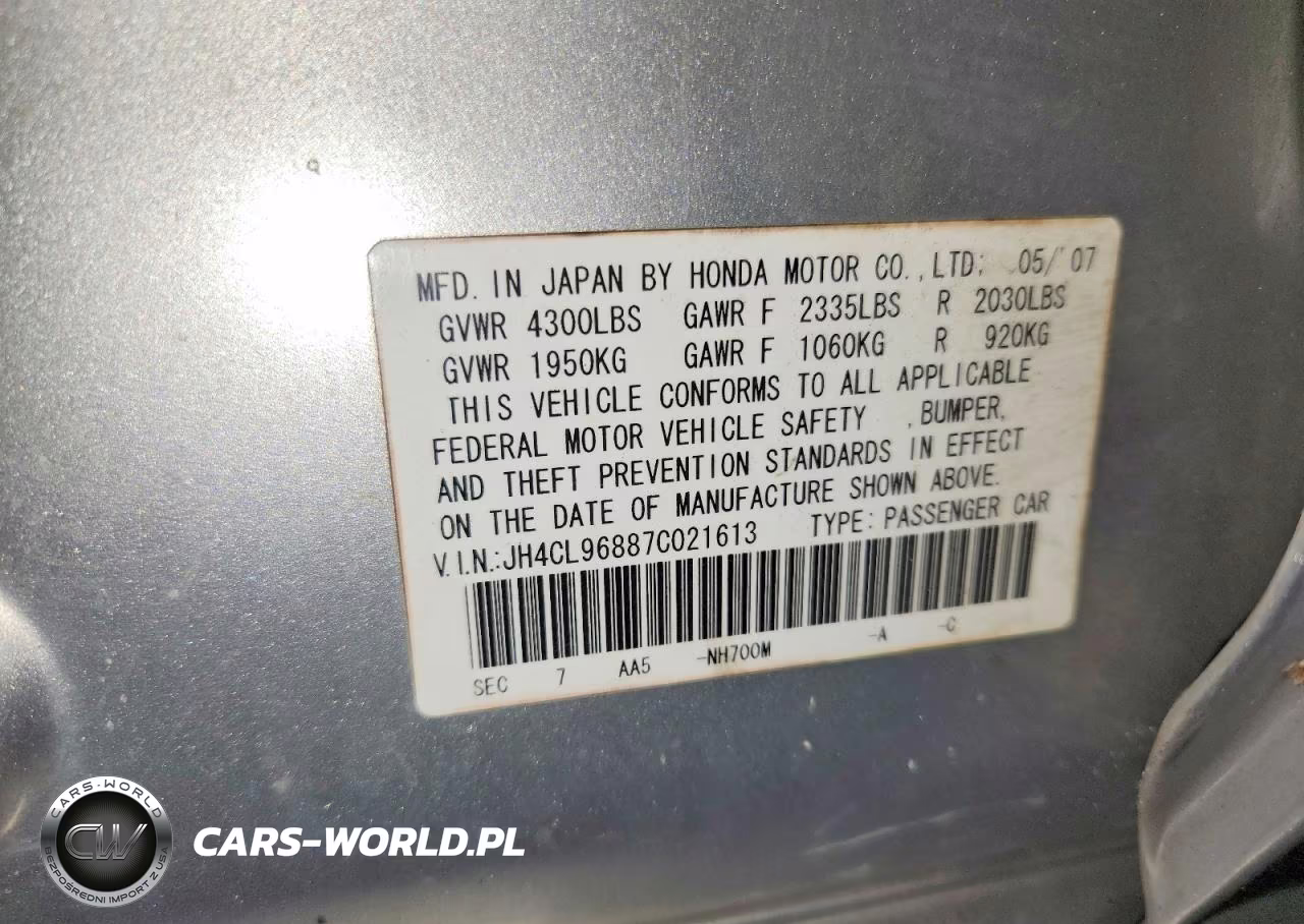 2007 Acura Tsx VIN:JH4CL96887C021613 - 12