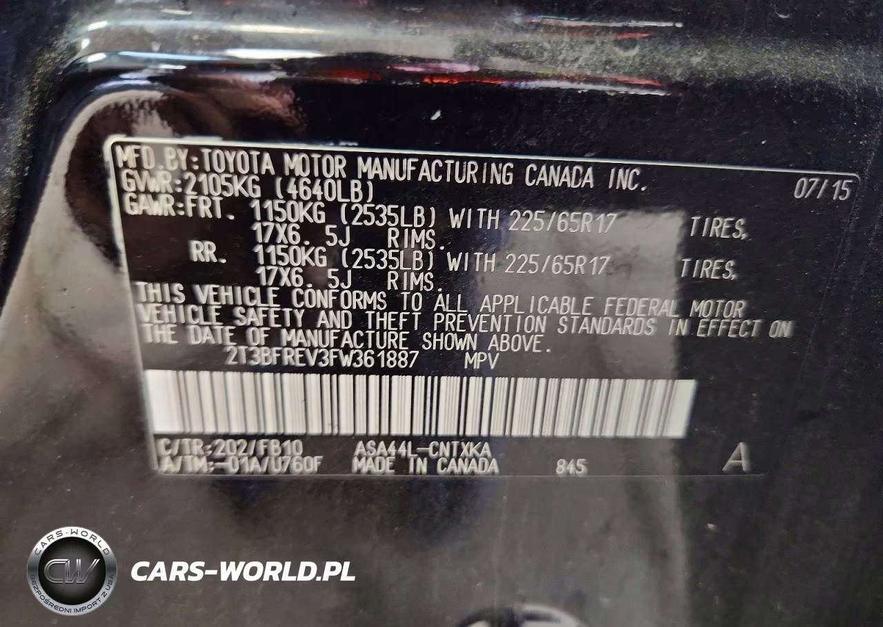 2015 Toyota Rav4 Le VIN:2T3BFREV3FW361887 - 14