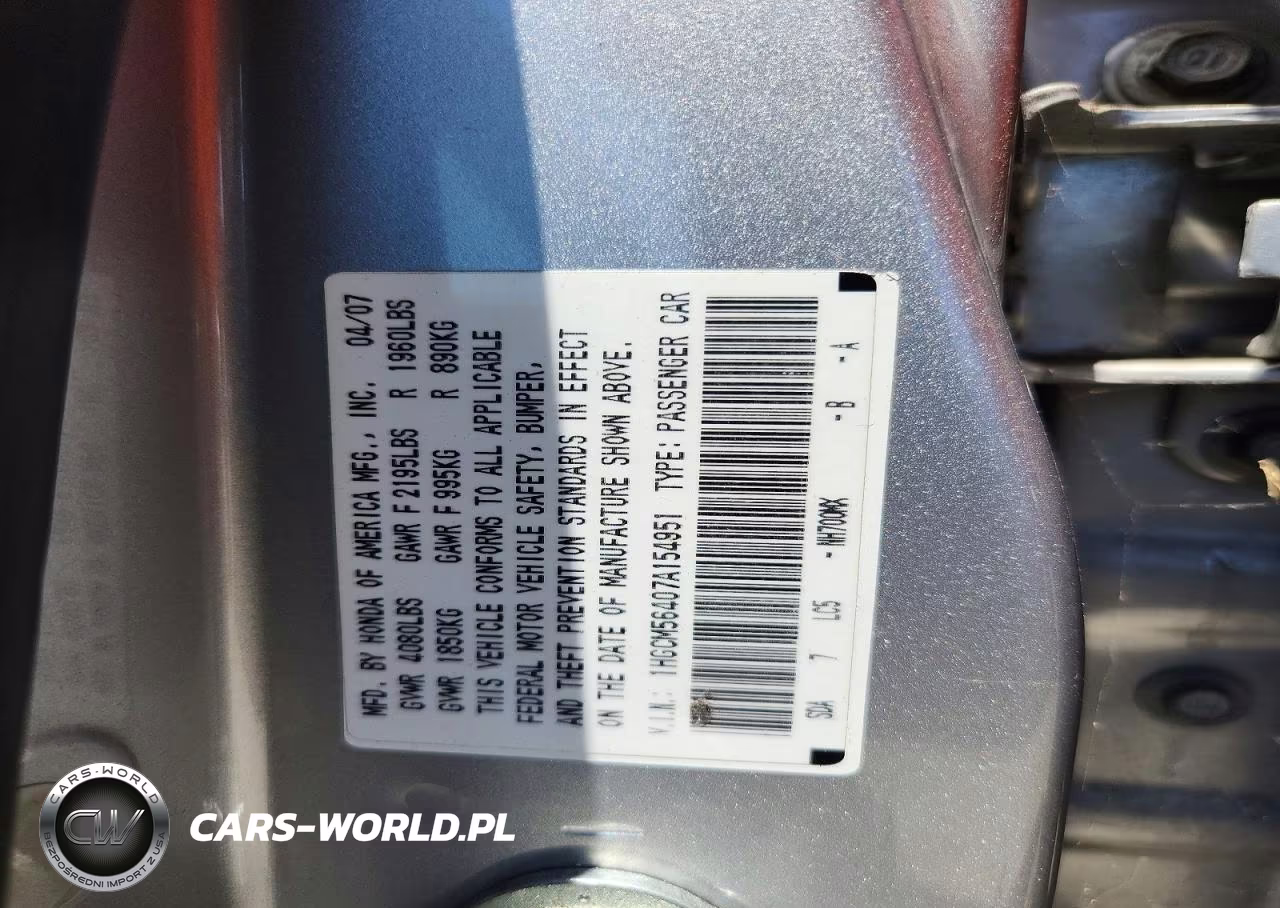 2007 Honda Accord Lx VIN:1HGCM56407A154951 - 12