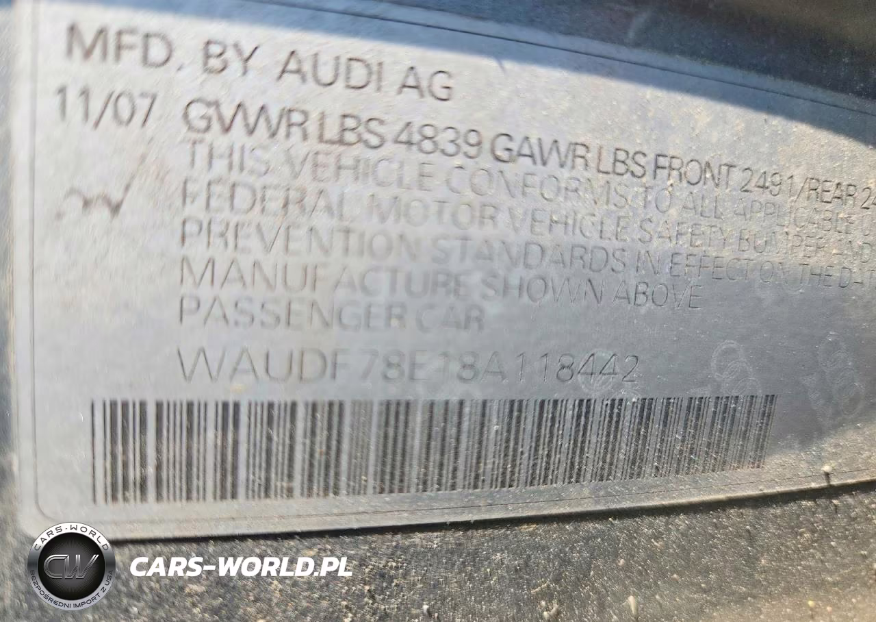 2008 Audi A4 2.0T Quattro VIN:WAUDF78E18A118442 - 12