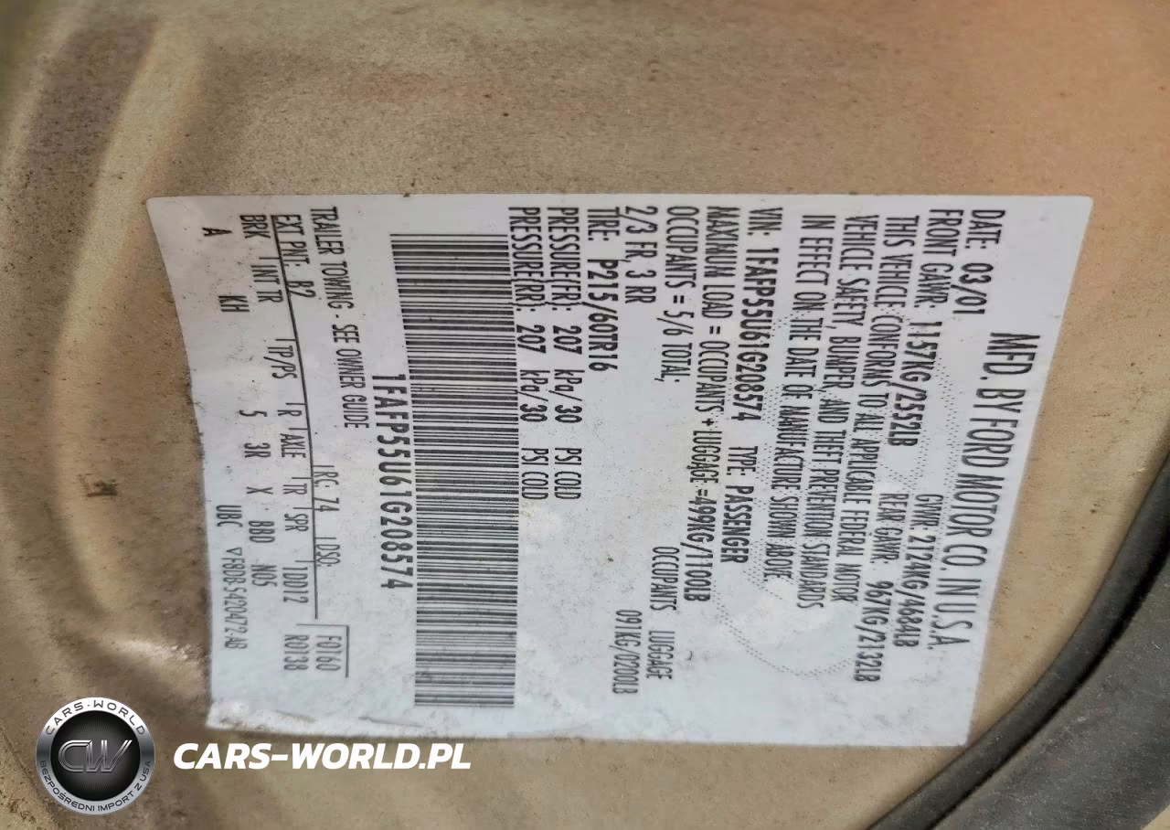 2001 Ford Taurus Ses VIN:1FAFP55U61G208574 - 12