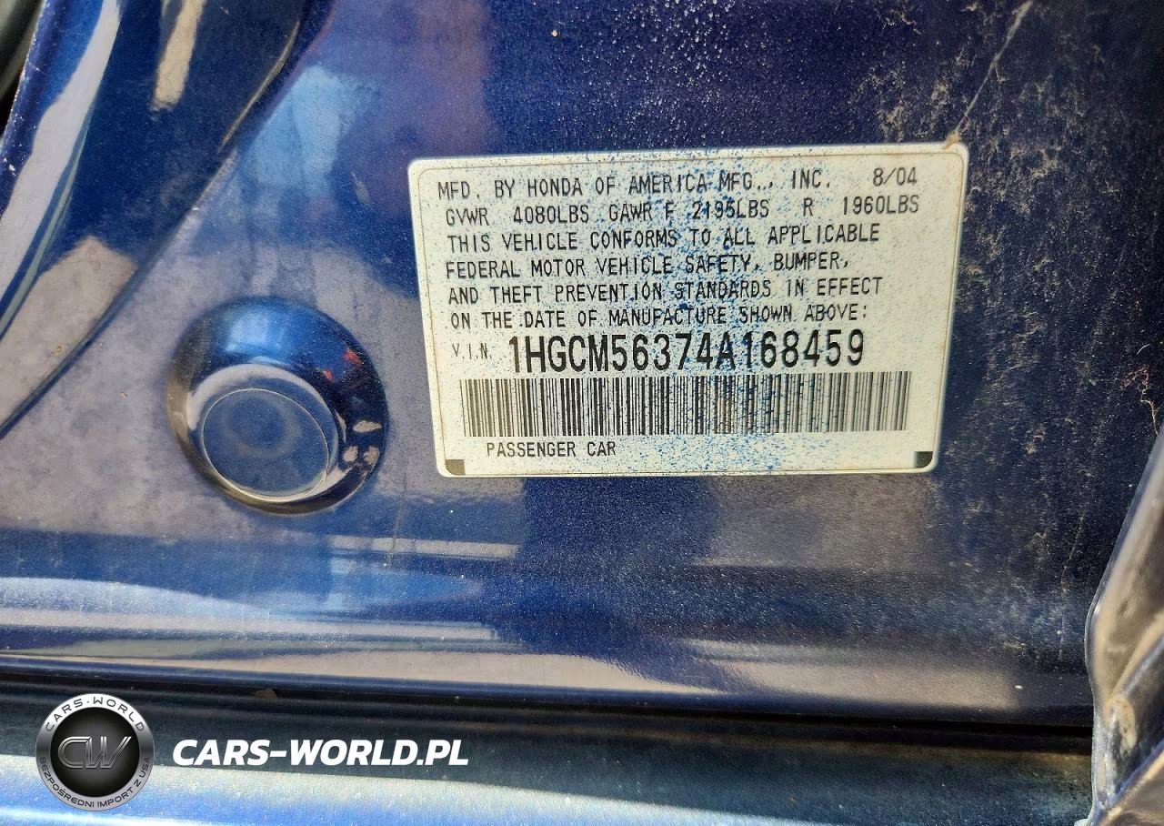 2004 Honda Accord Lx VIN:1HGCM56374A168459 - 12
