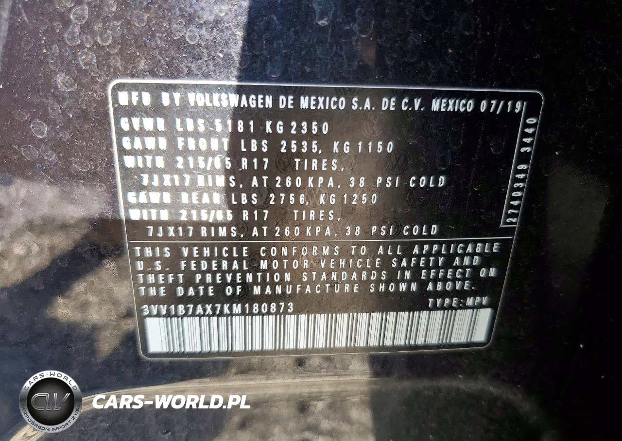 2019 Volkswagen Tiguan S VIN:3VV1B7AX7KM180873 - 14