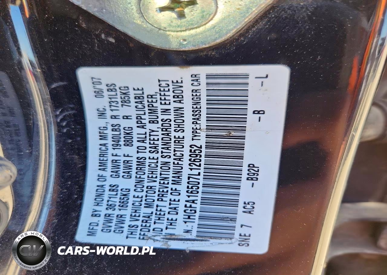 HONDA CIVIC VIN:1HGFA16507L126952 - 12