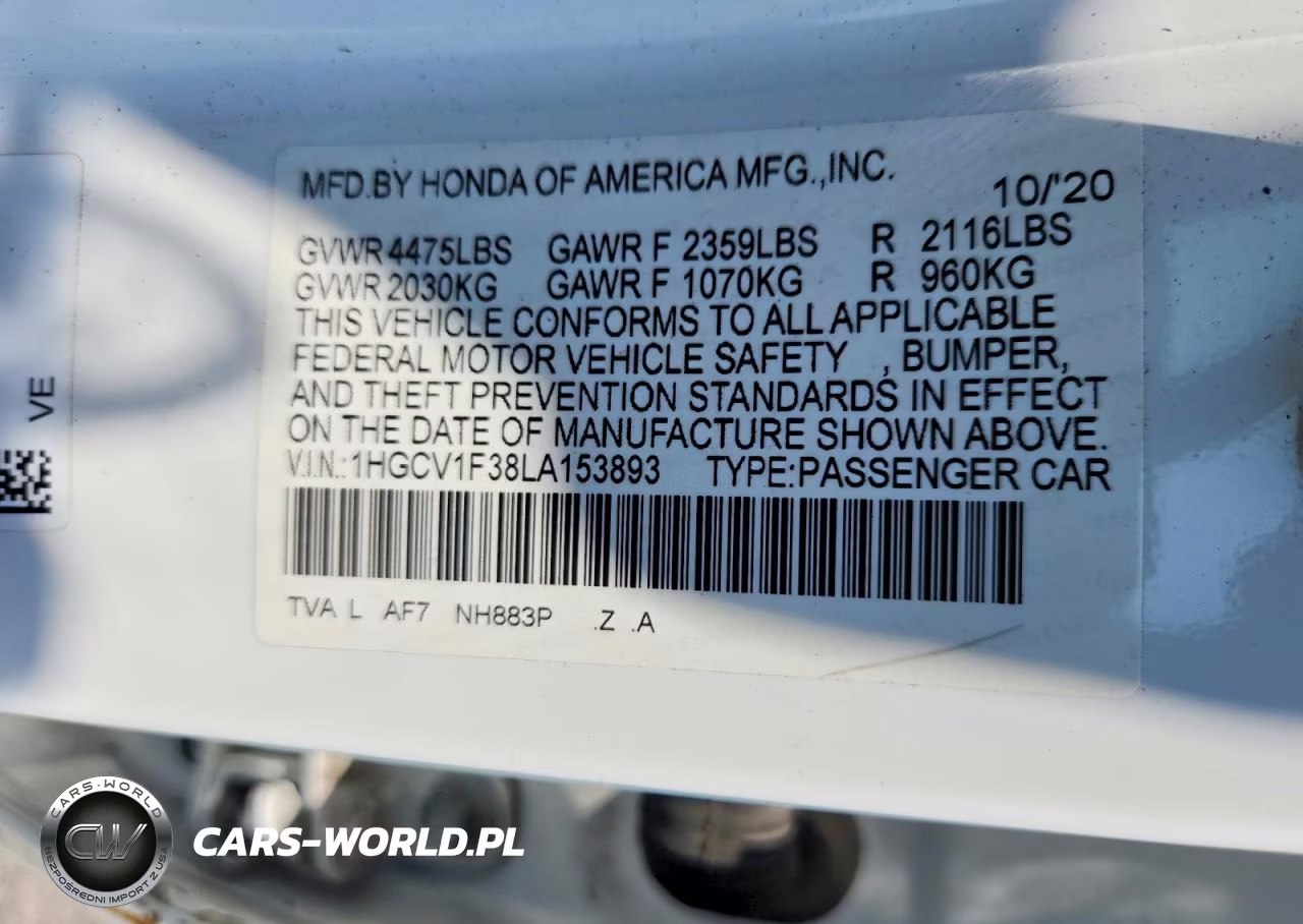 2020 Honda Accord Sport VIN:1HGCV1F38LA153893 - 12