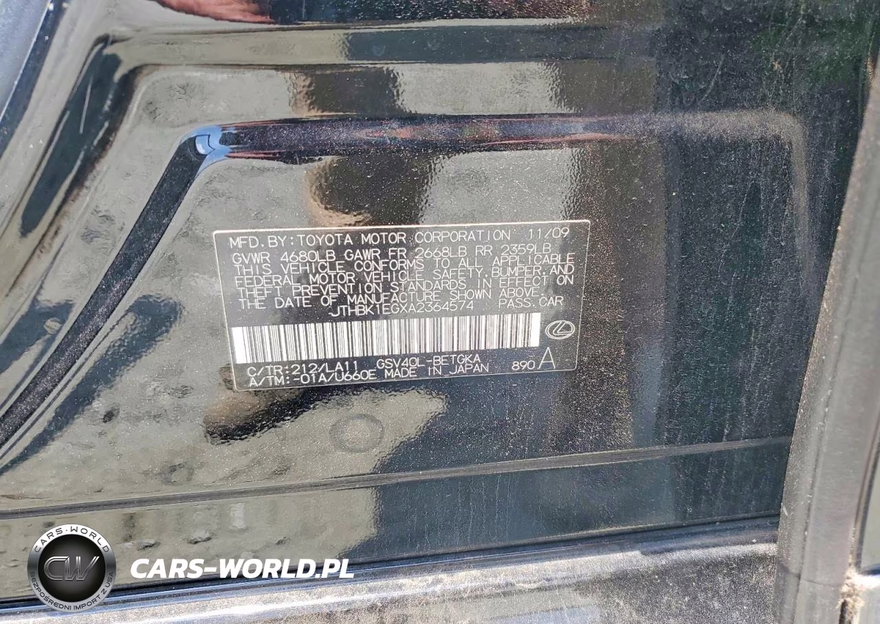 2010 Lexus Es 350 VIN:JTHBK1EGXA2364574 - 13