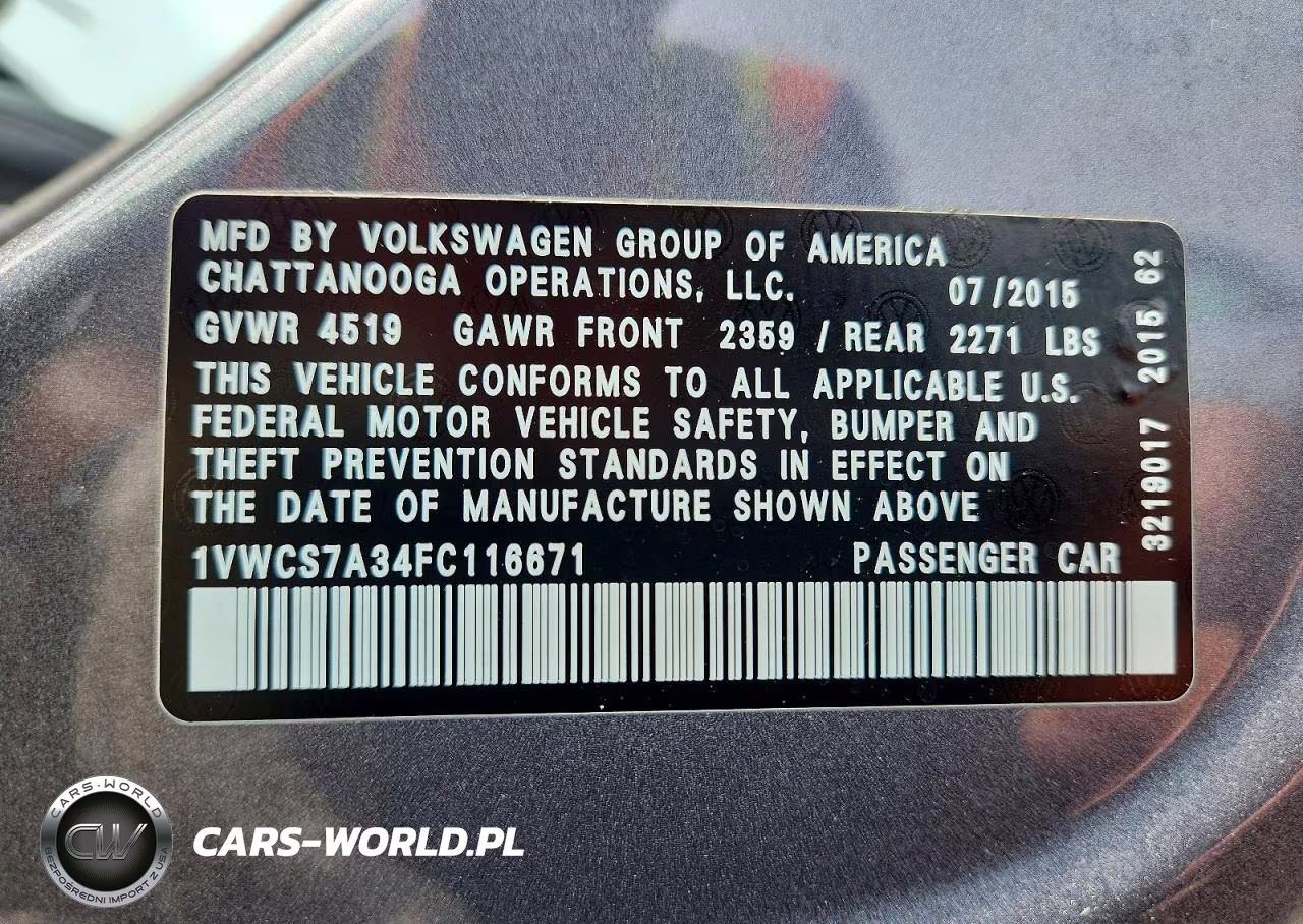 2015 Volkswagen Passat Sel VIN:1VWCS7A34FC116671 - 13