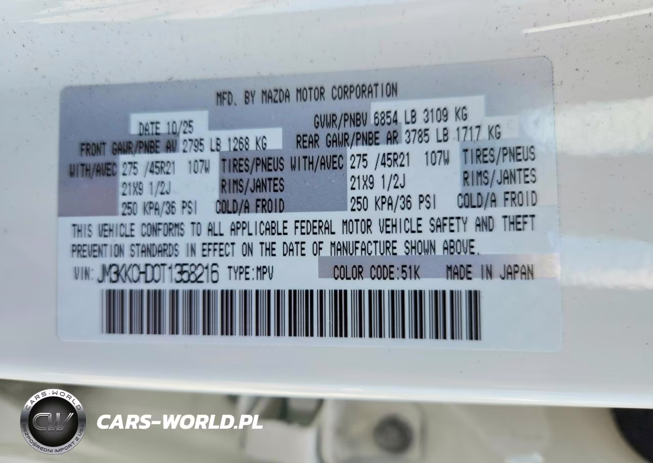 2026 Mazda Cx-90 Premium Sport VIN:JM3KKCHD0T1358216 - 14
