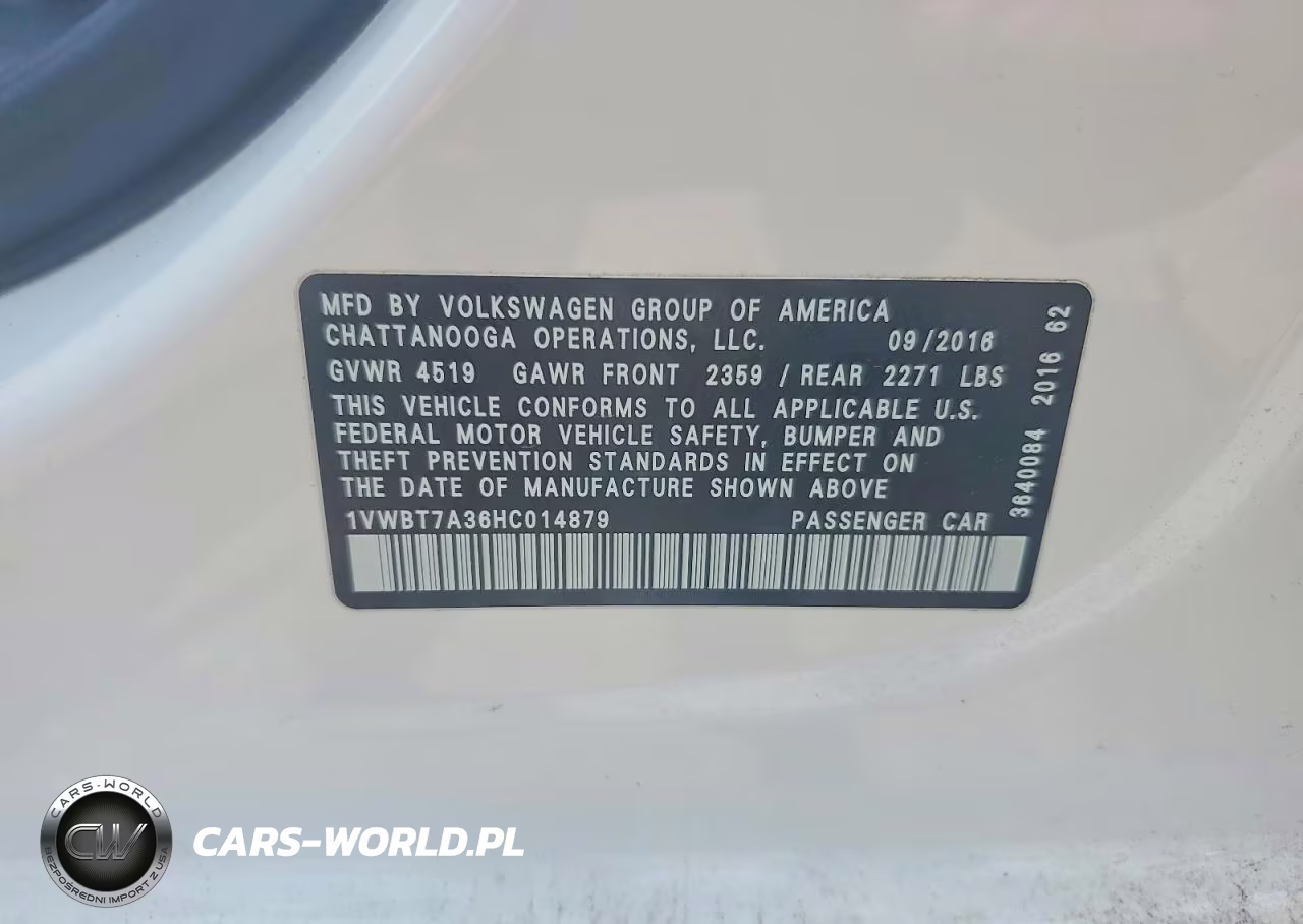 2017 Volkswagen Passat VIN:1VWBT7A36HC014879 - 12