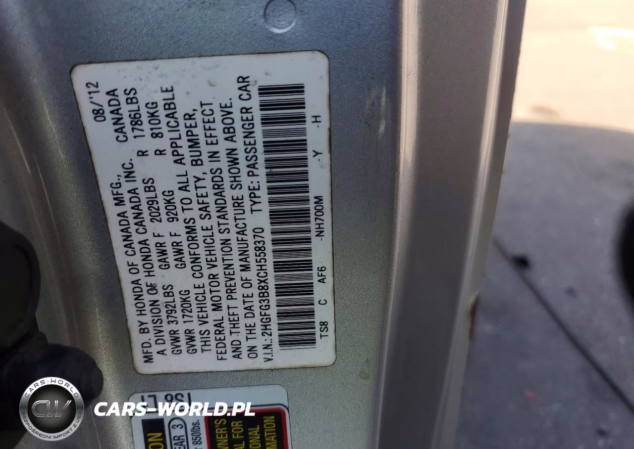 2012 Honda Civic Ex VIN:2HGFG3B8XCH558370 - 12