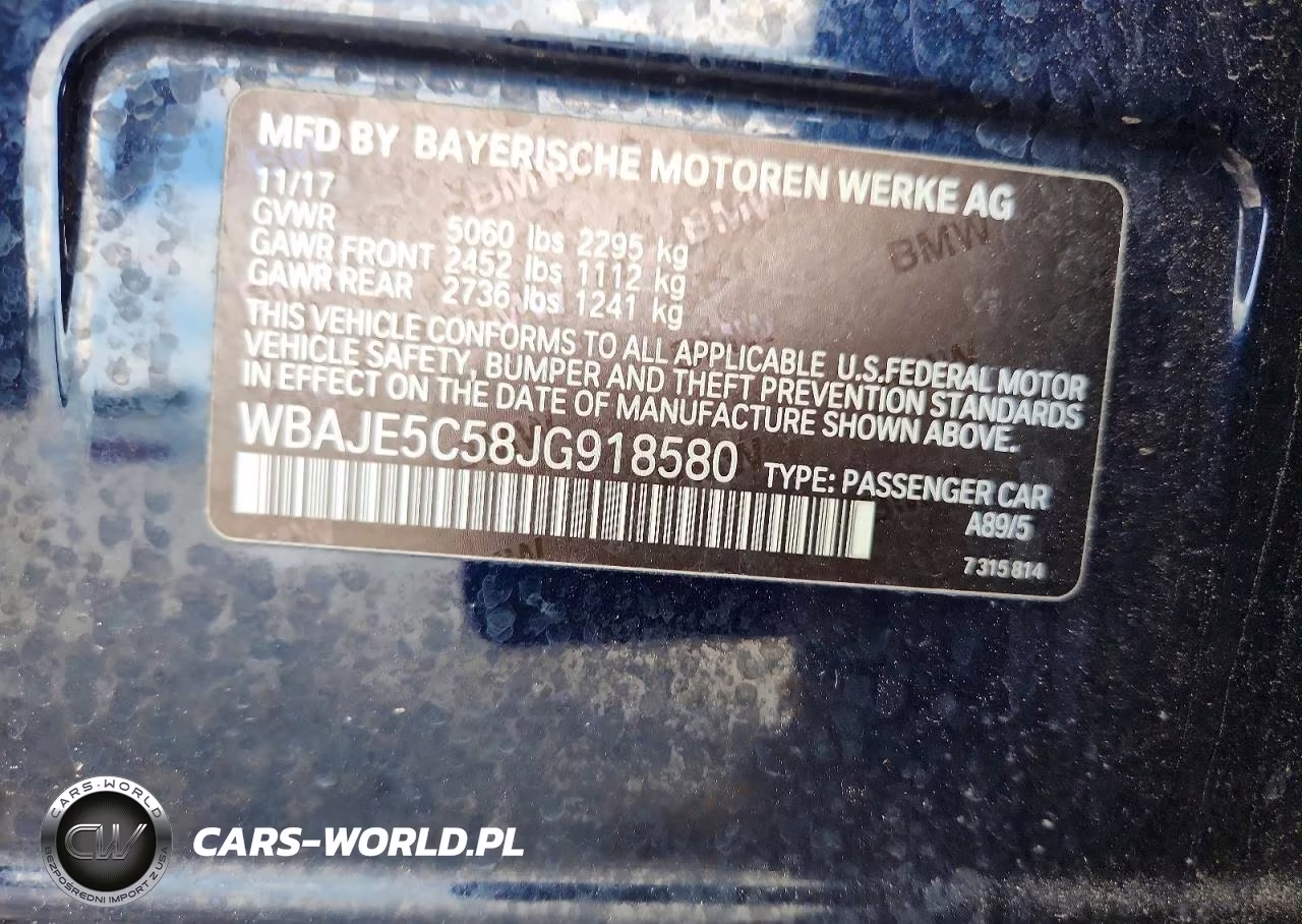 2018 BMW 5 Series VIN:WBAJE5C58JG918580 - 12