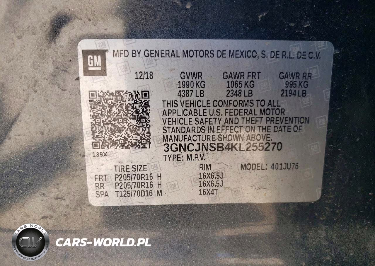 2019 Chevrolet Trax Ls VIN:3GNCJNSB4KL255270 - 13