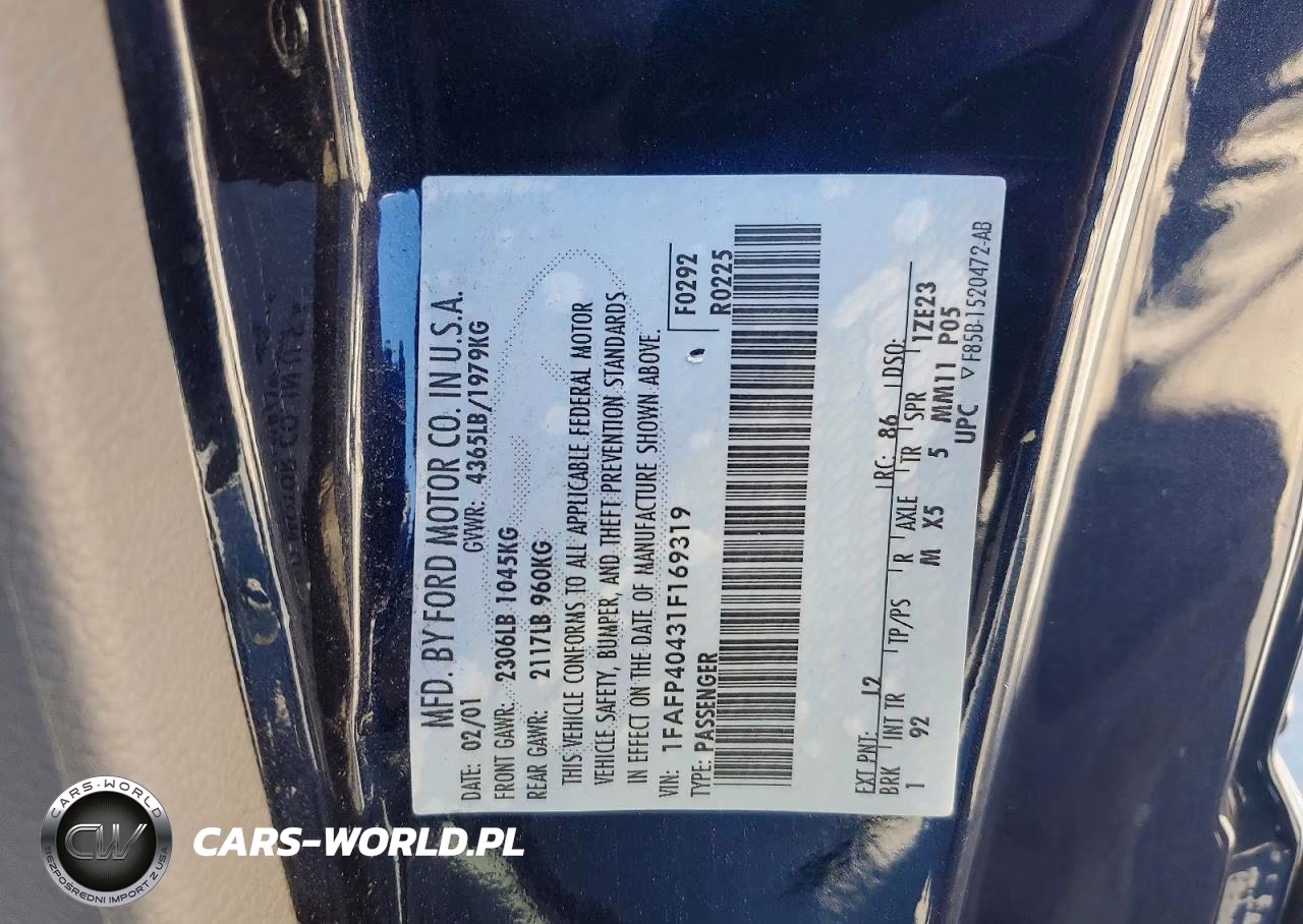 2001 Ford Mustang VIN:1FAFP40431F169319 - 13