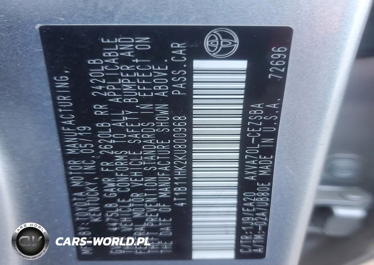 2019 Toyota Camry Se VIN:4T1B11HK2KU800968 - 12