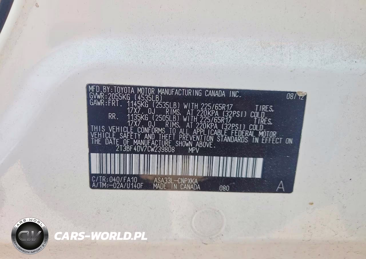 2012 Toyota Rav4 Base VIN:2T3BF4DV7CW239808 - 13