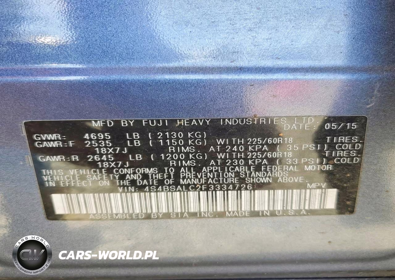 2015 Subaru Outback 2.5I Limited VIN:4S4BSALC2F3334726 - 13
