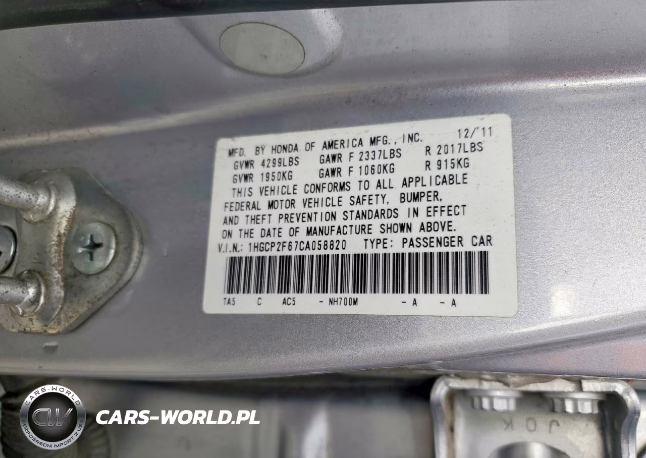 2012 Honda Accord Se VIN:1HGCP2F67CA058820 - 12