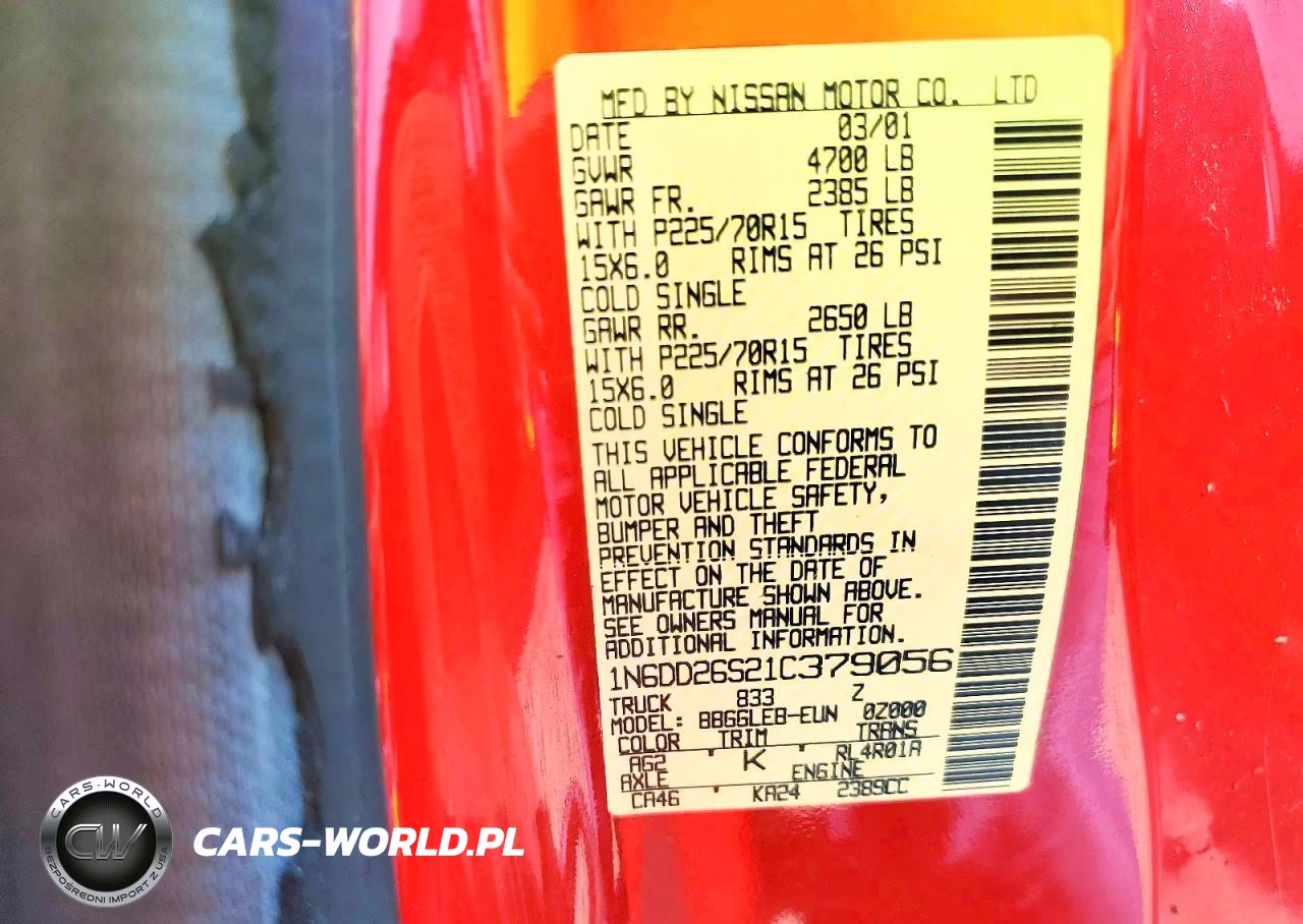2001 Nissan Frontier King Cab Xe VIN:1N6DD26S21C379056 - 12
