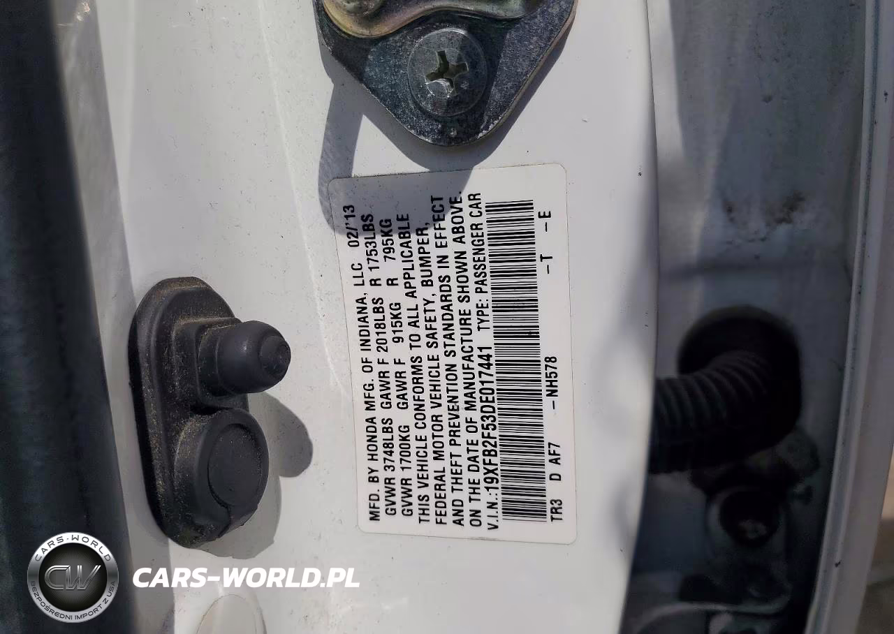 2013 Honda Civic Lx VIN:19XFB2F53DE017441 - 12