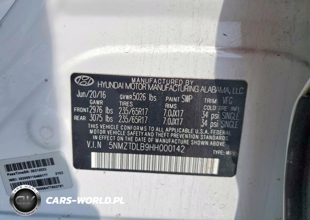 2017 Hyundai Santa Fe Sport 2.4L VIN:5NMZTDLB9HH000142 - 13