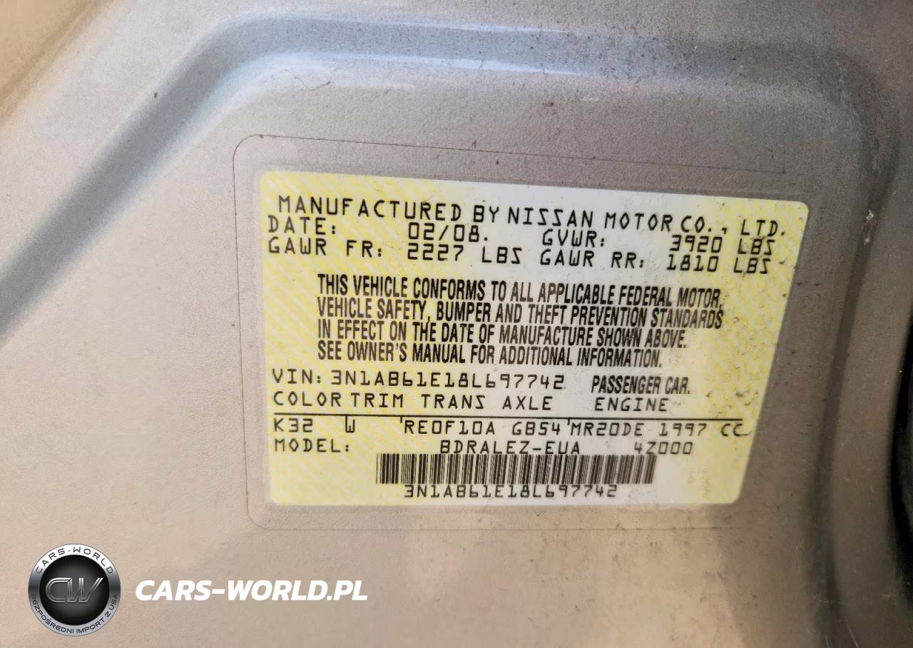 2008 Nissan Sentra 2.0 VIN:3N1AB61E18L697742 - 12