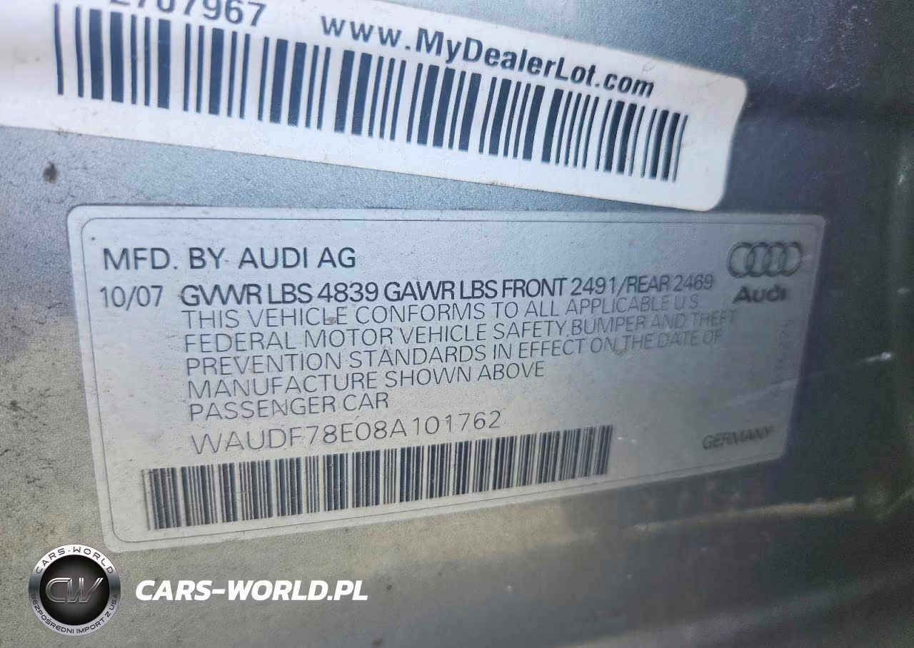 2008 Audi A4 VIN:WAUDF78E08A101762 - 12