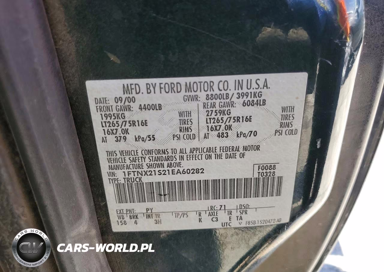 2001 Ford F250 Super Duty VIN:1FTNX21S21EA60282 - 12